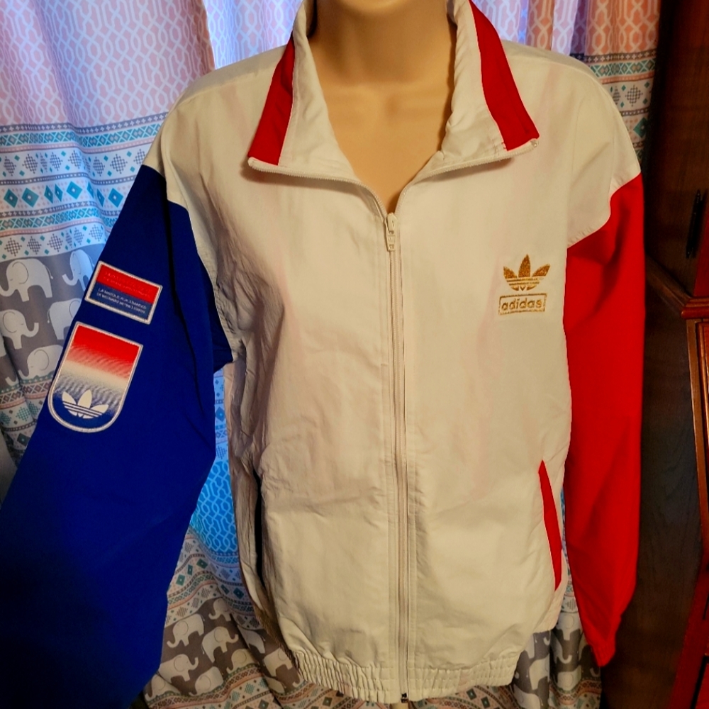 Adidas Original Shadow Trefoil Windbreaker Jacket GL5132 Mens Sz M Red Wht Blue